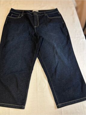 Coldwater Creek Size 16 Dark Wash Stretch Straight Crop Jeans